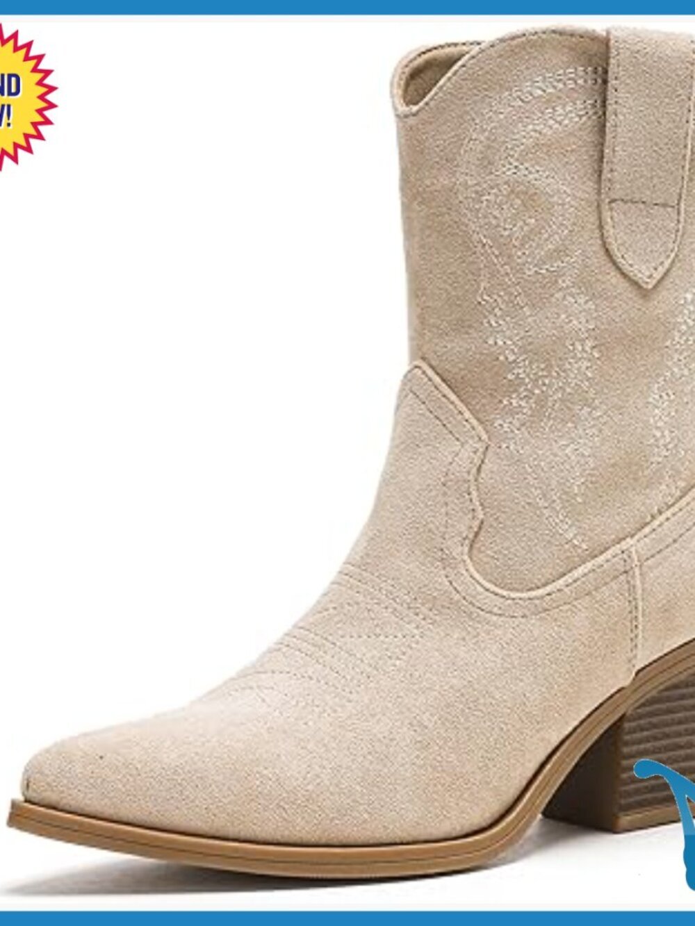 Pointed Toe Western Booties with Embroidery, Faux Suede, 2.6" Heel